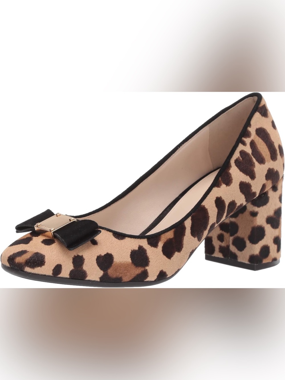 Cole Haan Leopard Print Fur Block Heels Pumps - Tan & Black size 7, 2.5 in heel